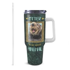 40oz Personalized My Spirit Animal Tumbler with White Handle - Cute Otter Design - Custom Name - Perfect Gift for Animal Lovers