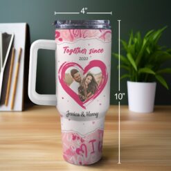 40oz Personalized Tumbler with White Handle - Sweet Love Design with Custom Photo - Anniversary Gift for Women - Romantic Gift for Lover - Keep Your Special Memories
