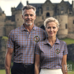 Boswell Clan Tartan Polo with Crest - Authentic Scottish Apparel