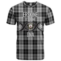 Erskine Black and White Clan DNA In Me Tartan Crest T-Shirt