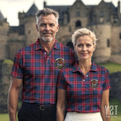 Graham of Menteith Red Clan Tartan Polo with Crest - Authentic Scottish Apparel