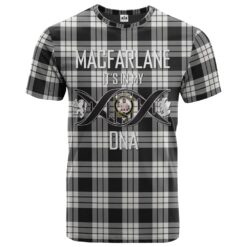MacFarlane Black White Ancient Clan DNA In Me Tartan Crest T-Shirt