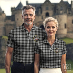MacFarlane Black White Ancient Clan Tartan Polo with Crest - Authentic Scottish Apparel
