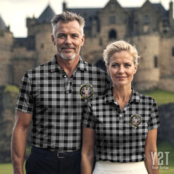 MacFarlane Black White Clan Tartan Polo with Crest - Authentic Scottish Apparel