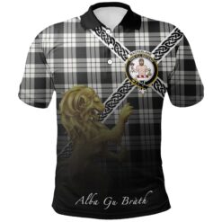 MacFarlane Black & White Polo Shirts Tartan Crest Celtic Scotland Lion