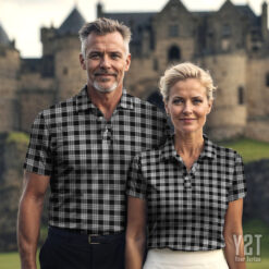 MacFarlane Black White Scottish Clan Tartan Polo Shirt - Authentic Heritage Apparel