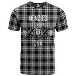 Menzies Black and White Modern Clan DNA In Me Tartan Crest T-Shirt