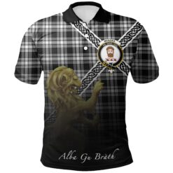 Menzies Black & White Modern Polo Shirts Tartan Crest Celtic Scotland Lion