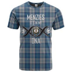 Menzies Dress Blue and White Clan DNA In Me Tartan Crest T-Shirt