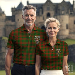 Menzies Green Modern Clan Tartan Polo with Crest - Authentic Scottish Apparel