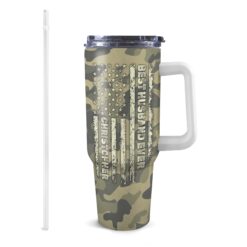 Personalized 40oz Tumbler with White Handle - Best Husband Ever Camouflage Design with American Flag - Unique Gift from Wife to Husband for Birthday, Anniversary, Christmas