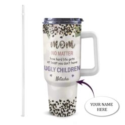 Personalized 40oz Tumbler with White Handle - Best Mom Ever Design with Heartfelt Message - Custom Name Gift for Mother's Day, Appreciation, and Love for Moms