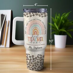 Personalized 40oz Tumbler with White Handle - Best Teacher Ever Nutrition Facts Design - Custom Teacher Appreciation Gift for End of Year, Birthday, Christmas
