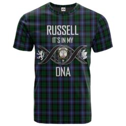 Russell or Mitchell or Hunter or Galbraith Clan DNA In Me Tartan Crest T-Shirt