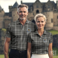 Scott Black White Ancient Clan Tartan Polo with Crest - Authentic Scottish Apparel