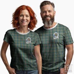 Scott Green Ancient Scottish Tartan T-shirt with Crest – Authentic Clan Apparel