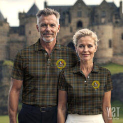 Stewart Hunting Weathered Clan Tartan Polo with Crest - Authentic Scottish Apparel
