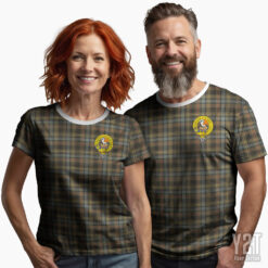 Stewart Hunting Weathered Scottish Tartan T-shirt with Crest – Authentic Clan Apparel