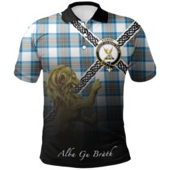 Stewart Muted Blue Polo Shirts Tartan Crest Celtic Scotland Lion