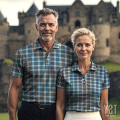 Stewart Muted Blue Scottish Clan Tartan Polo Shirt - Authentic Heritage Apparel