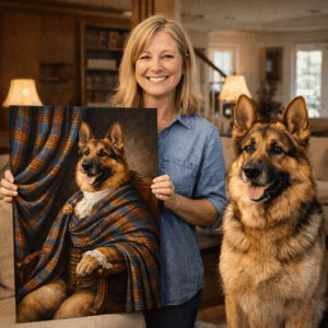 Personalized Scottish Clan Tartan Pet Portrait Canvas – Custom Dog Noble Painting